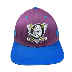 Vintage 90s Anaheim Mighty Ducks Snapback Hat Twins Enterprise NHL Purple Blue